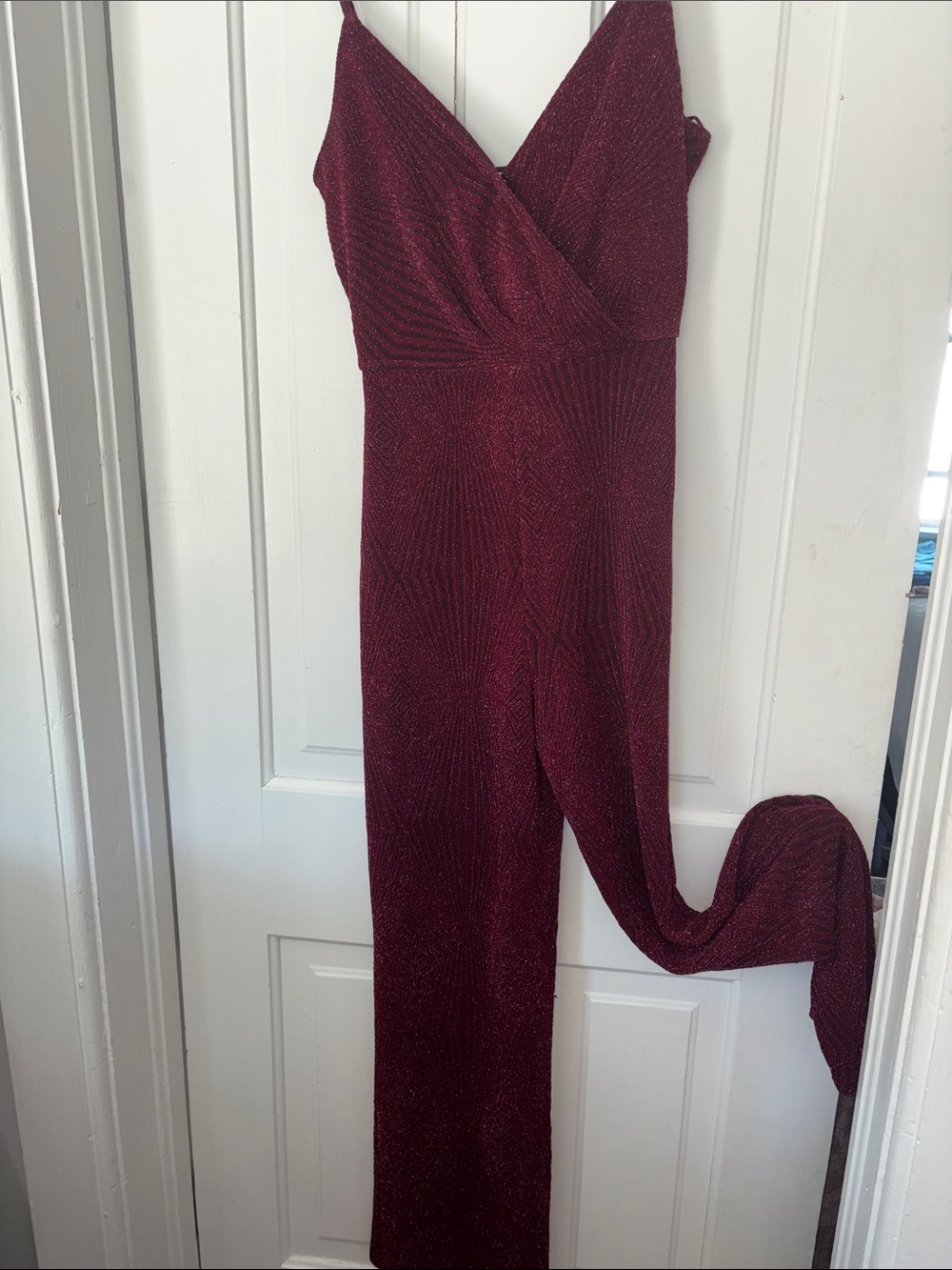Mi Ami Shimmer Burgundy Wrap Jumpsuit